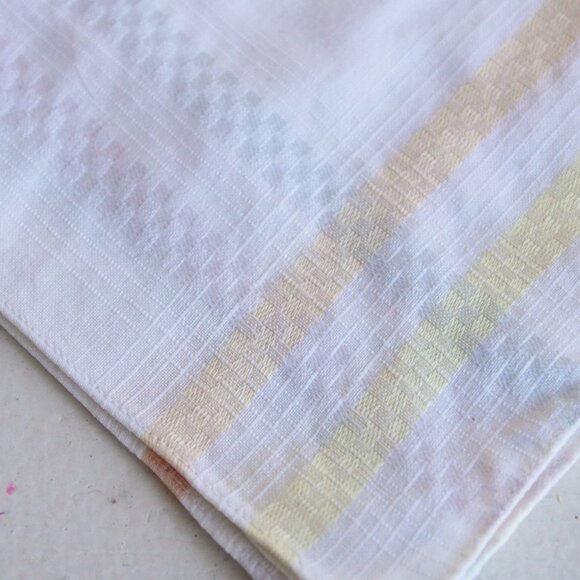 Vintage Cotton Handkerchief, White With Pastel Blue, Pink, Yellow and Orange - Picture 3 of 11